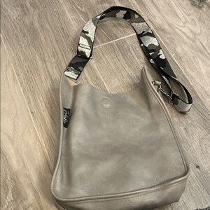 Gray Shoulder Bag with Camouflage Strap